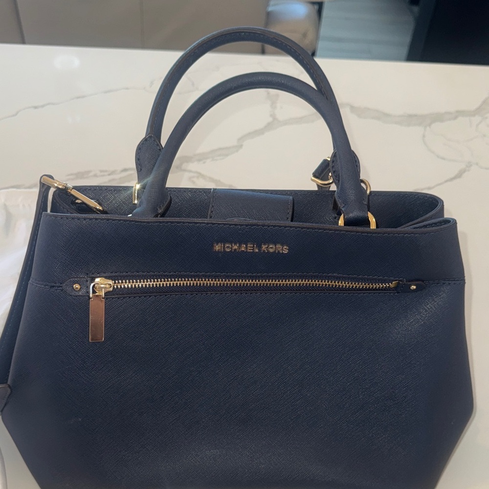 Michael Kors Authentic Navy Saffiano Leather Satchel with Gold Hardware